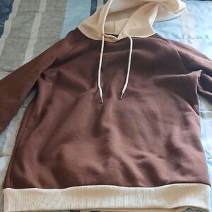 Brown and Cream Men's Hoodie